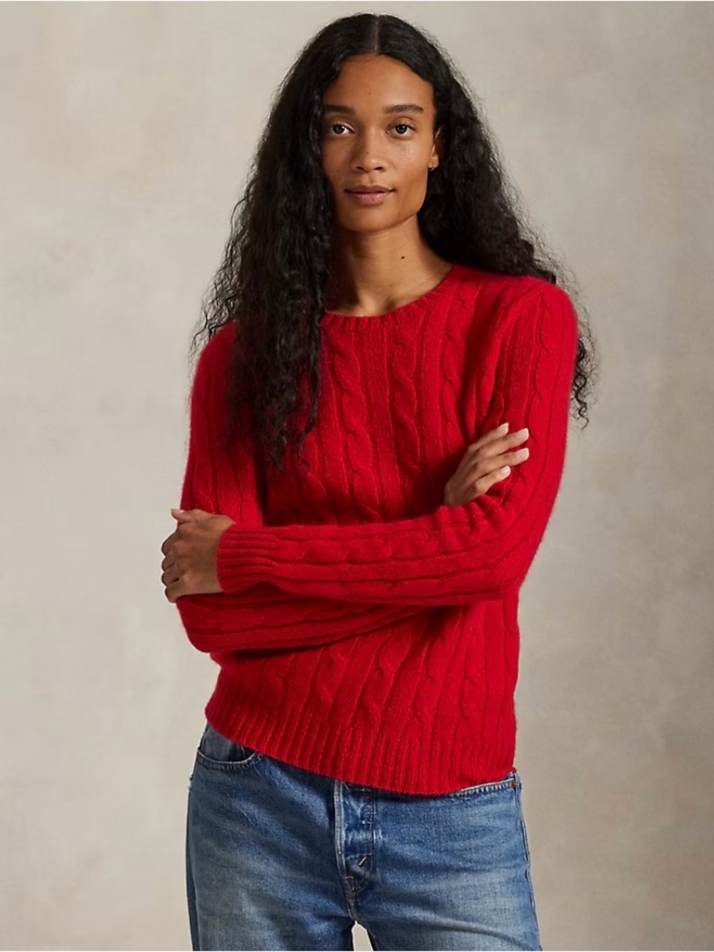 Polo Ralph Lauren Iconic Red Cashmere Cable Knit Sweater Womens XS / 2 Kids XL